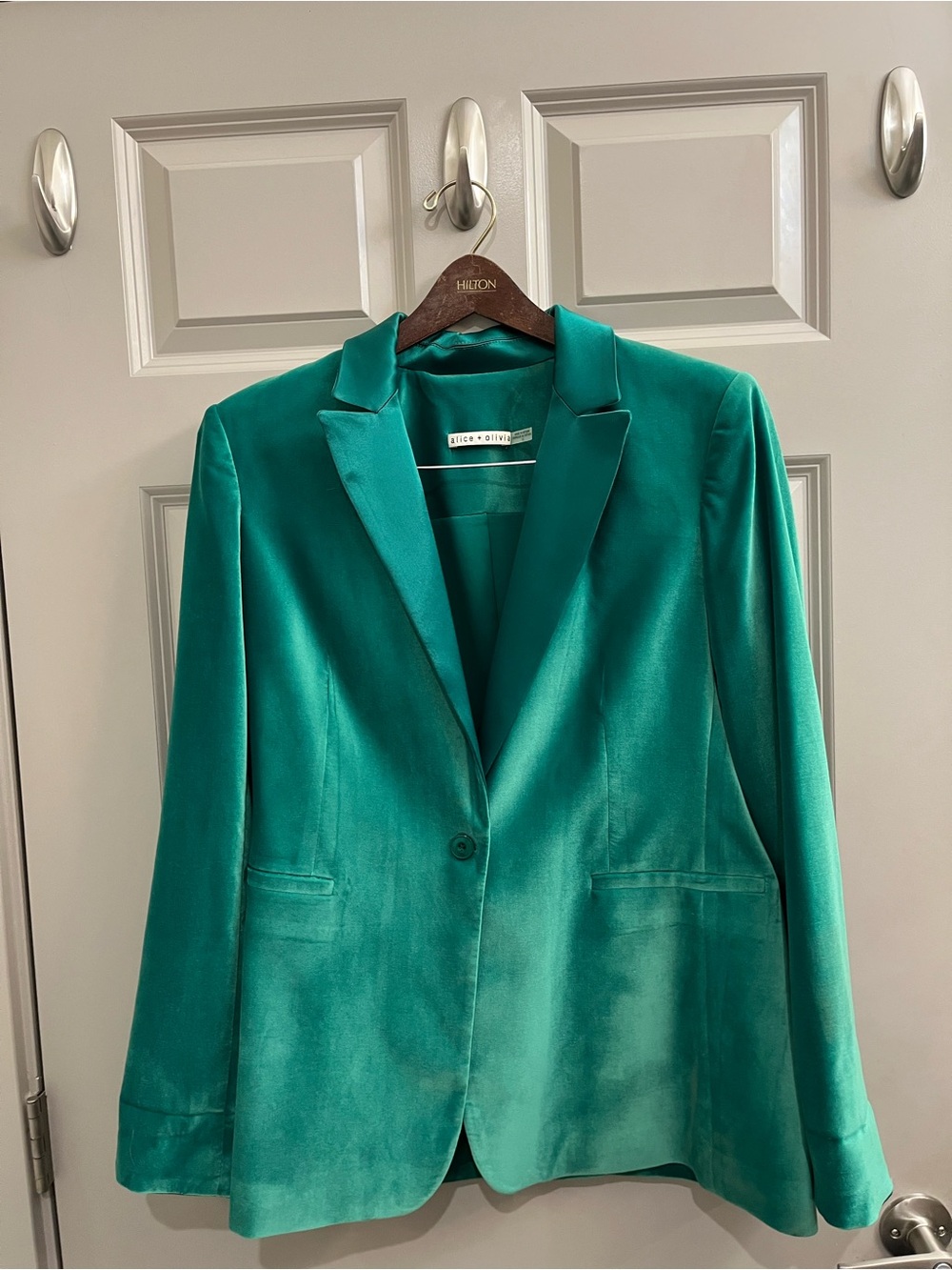 Alice + Olivia Emerald Green Velveteen and silk Blazer